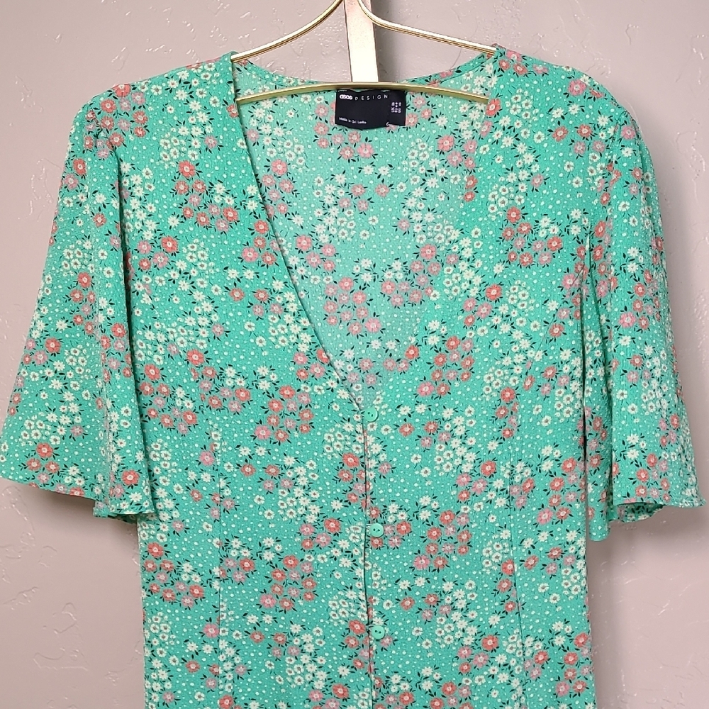 ASOS Mint‎ Green Pink Floral Midi Dress Whimsical Fairy Flowy Size 12 - Picture 3 of 12